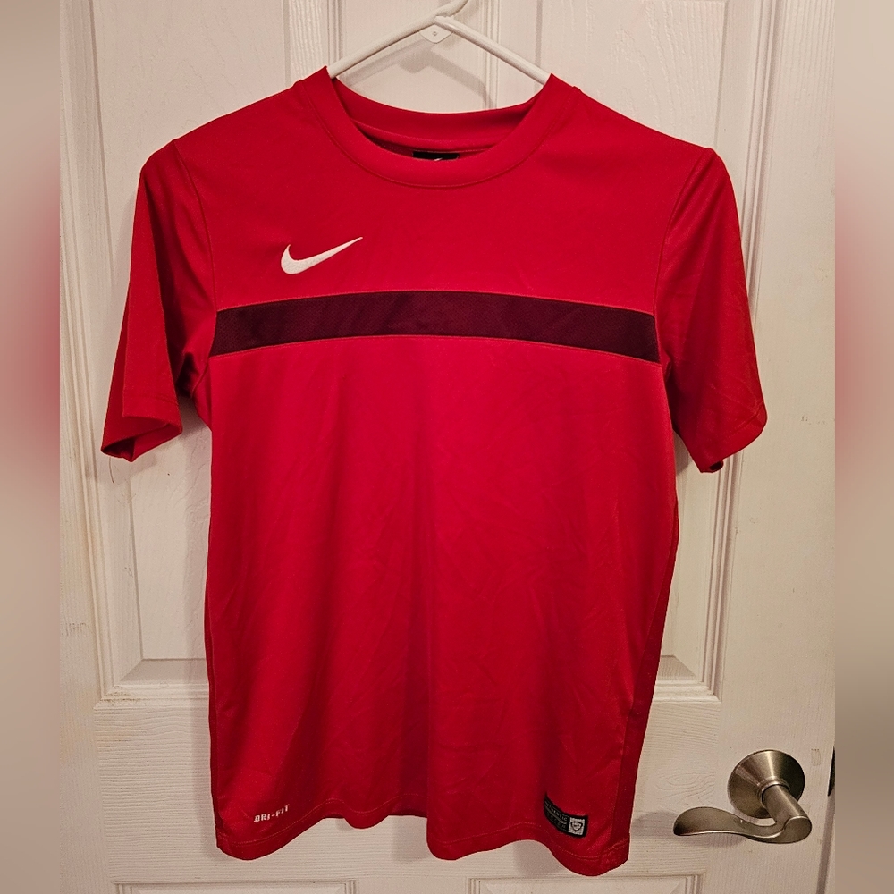 Red Nike Youth Soccer Shirt, Dri-Fit, Youth L, Used - Good Condition